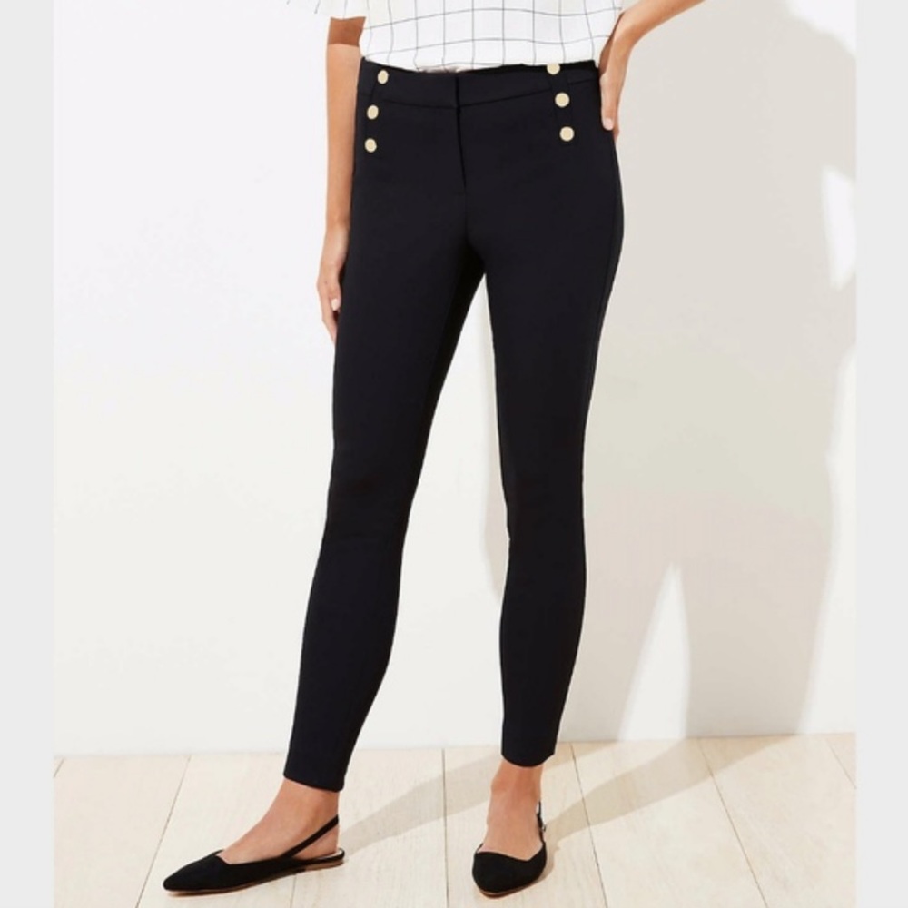LOFT Black Sailor High Waist Skinny Ankle Dress Pants 12 - Picture 1 of 11
